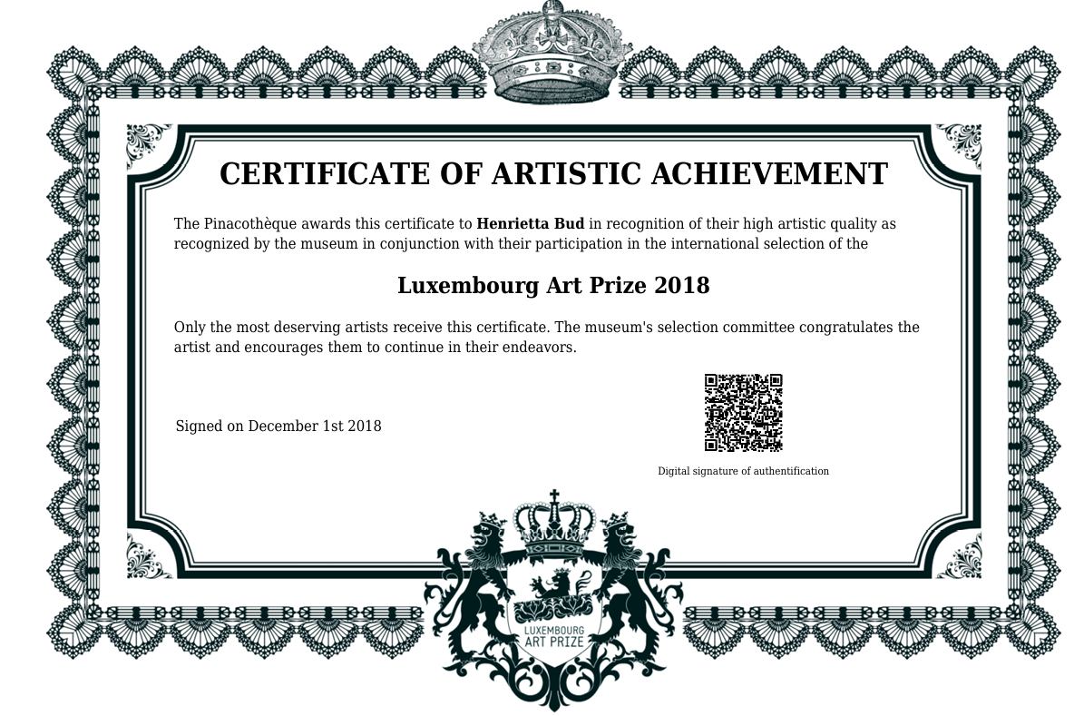 henrietta bud luxembourg art prize certificate