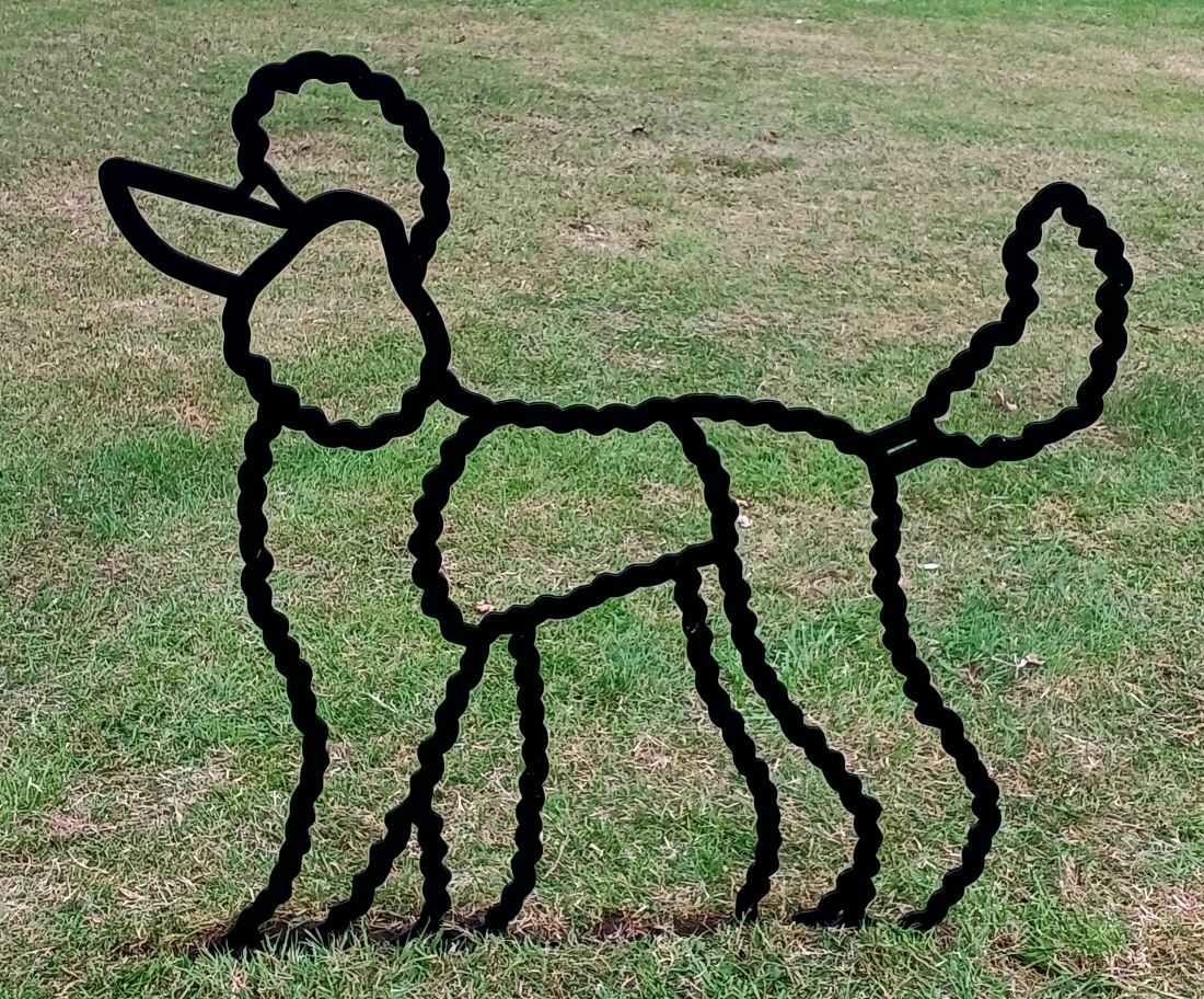 Black poodle  a steel garden sculpture by Henrietta Bud
