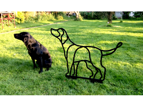 Black labrador steel garden sculpture by Henreitta Bud