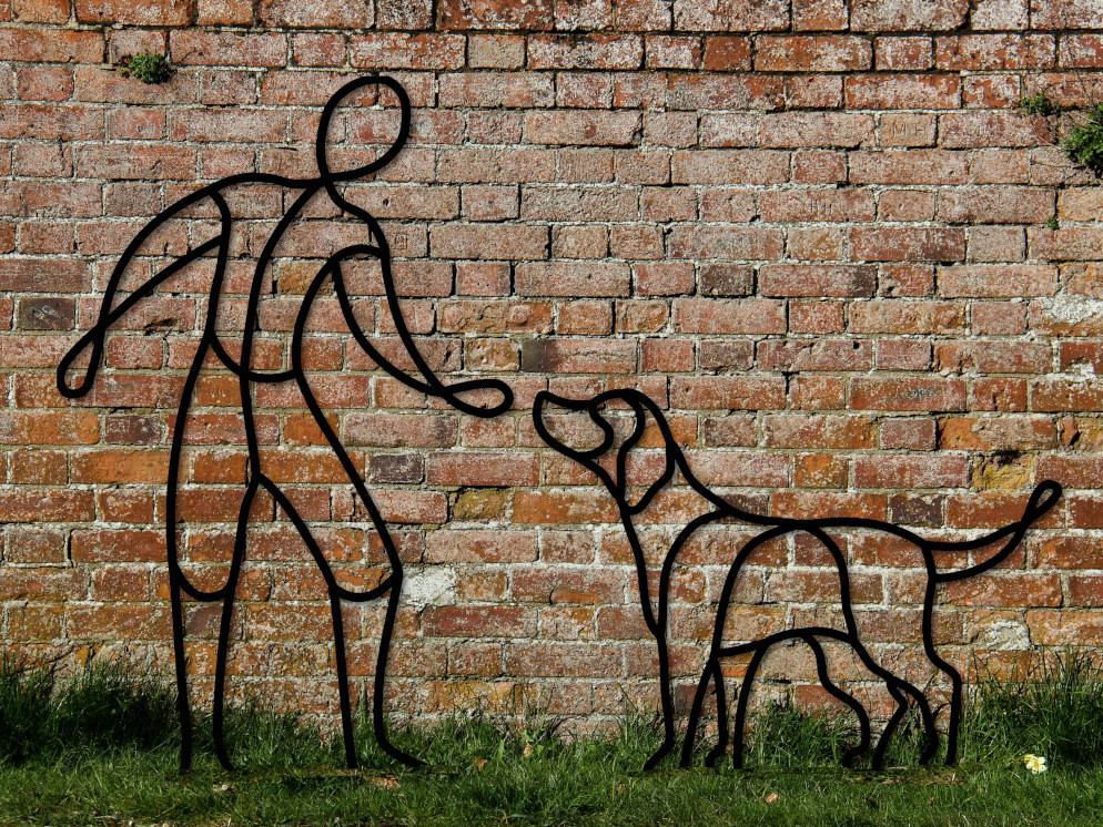 child with labrador in steel