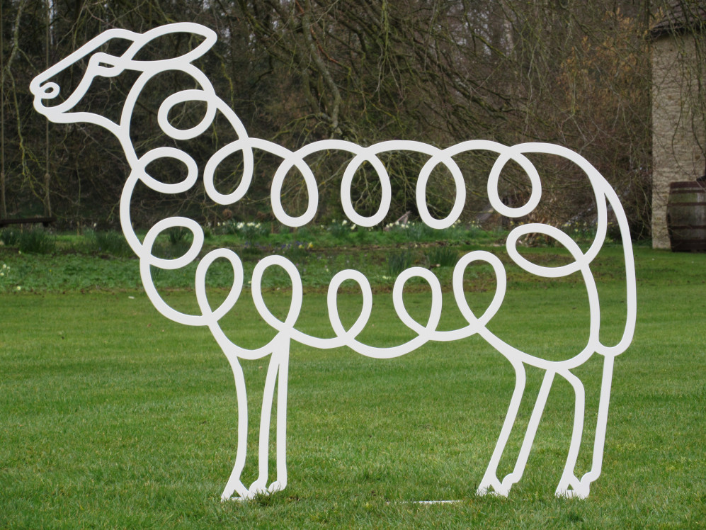 upright sheep steel garden sculpture by Henrietta Bud